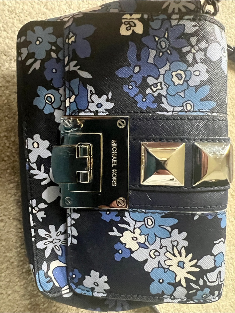 Michael Kors Navy Floral Shoulder Bag with Gold Hardware - Picture 10 of 15